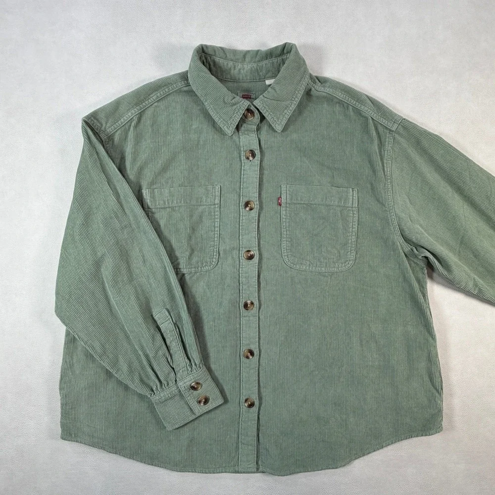 Levis Mens XL Sage Green Corduroy Button Down Shirt Jacket Shacket Oversized